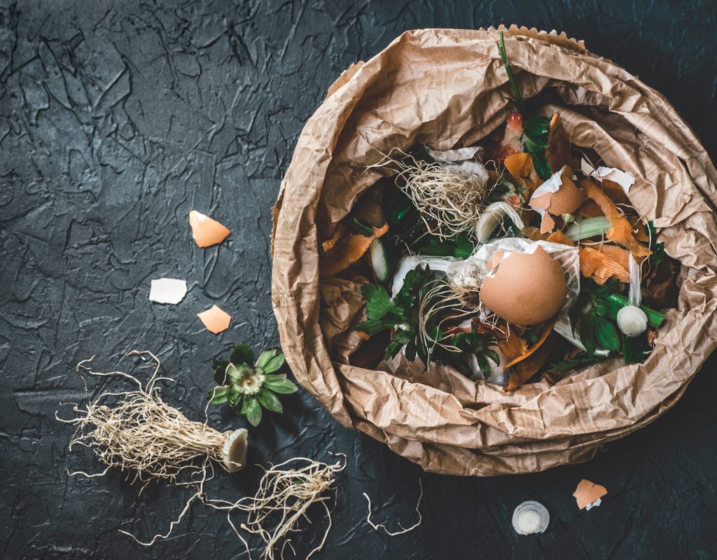 Compost in brown bag on a floor