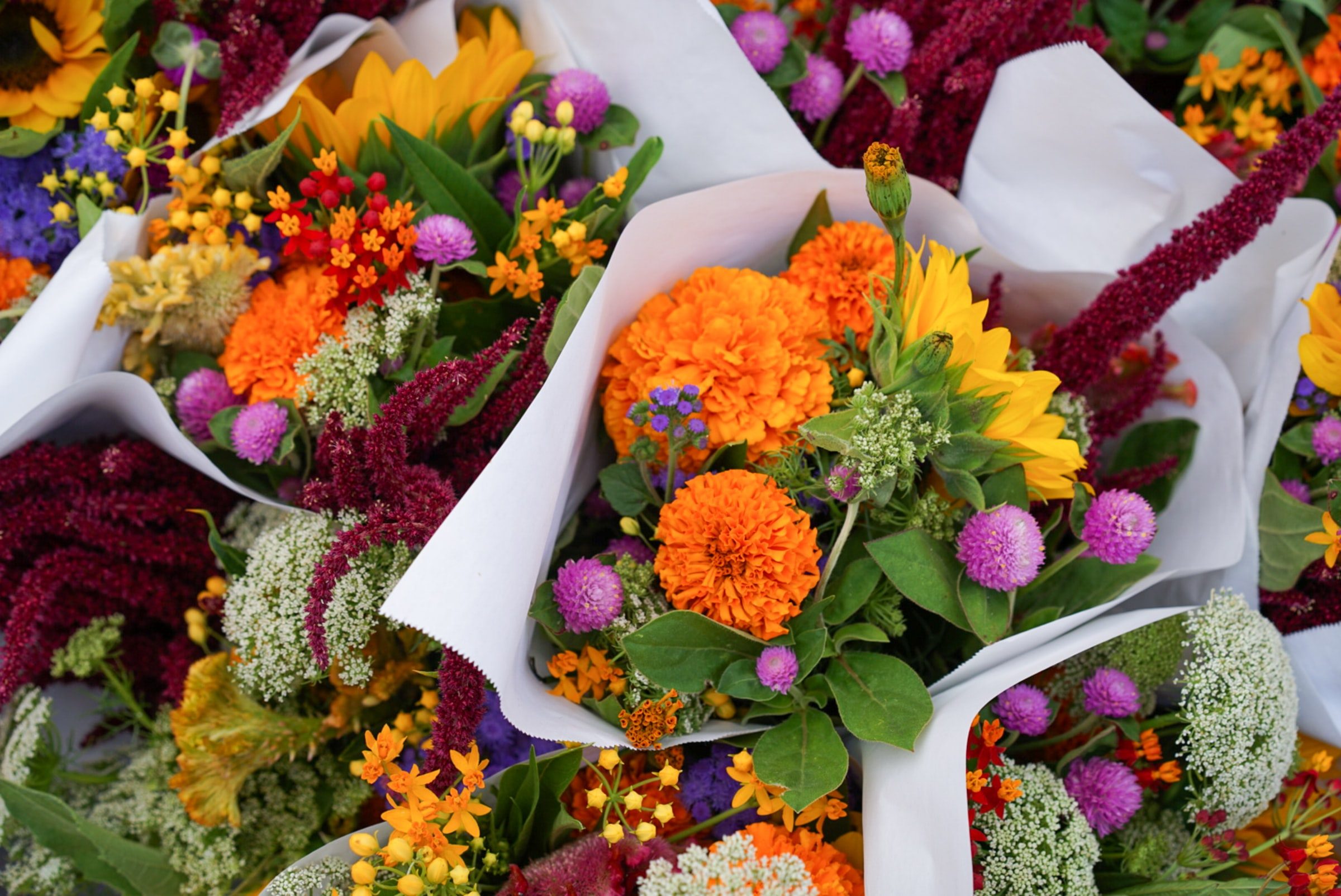 Multiple fall flower bouquets