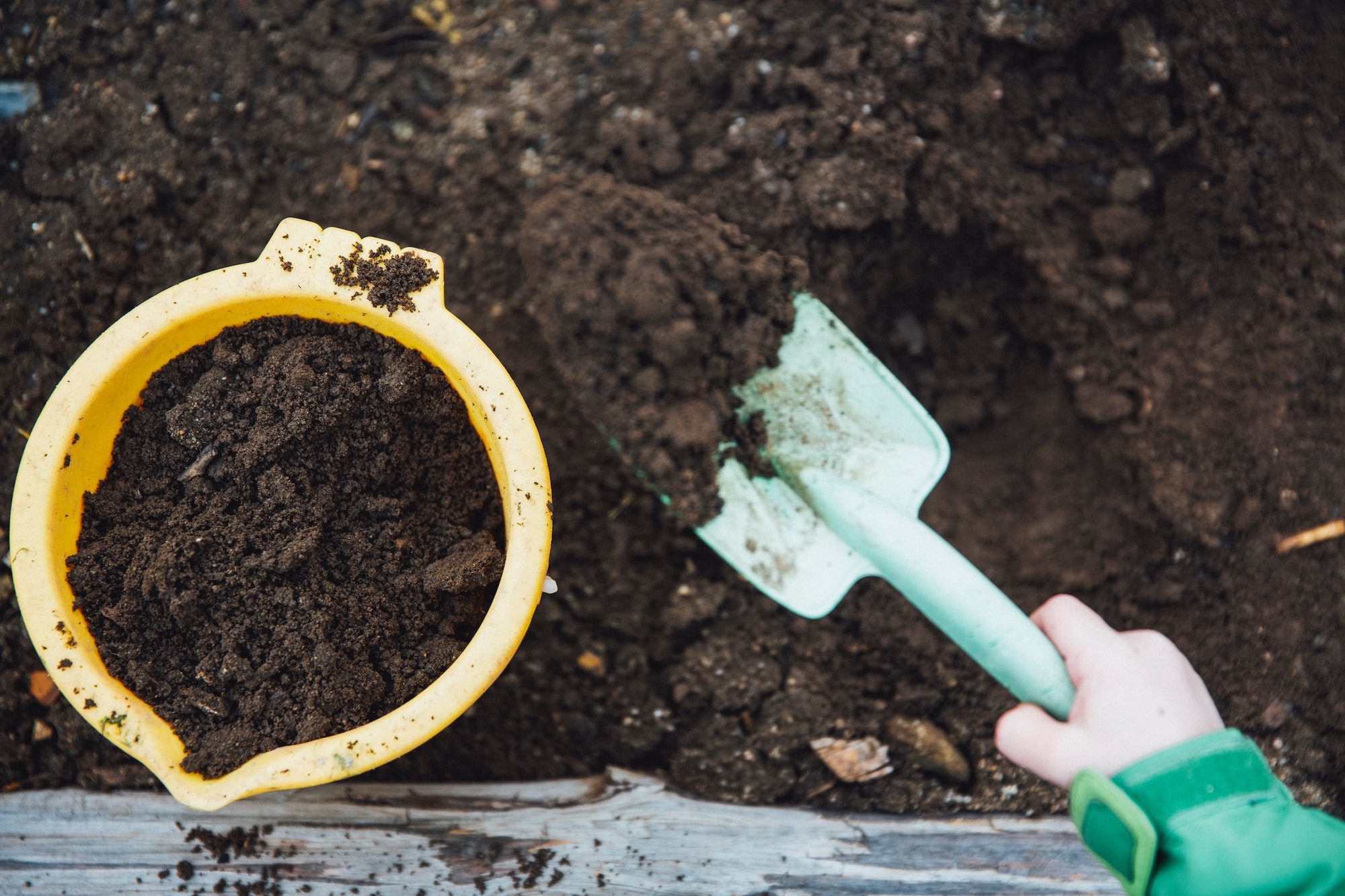 person digging in compost