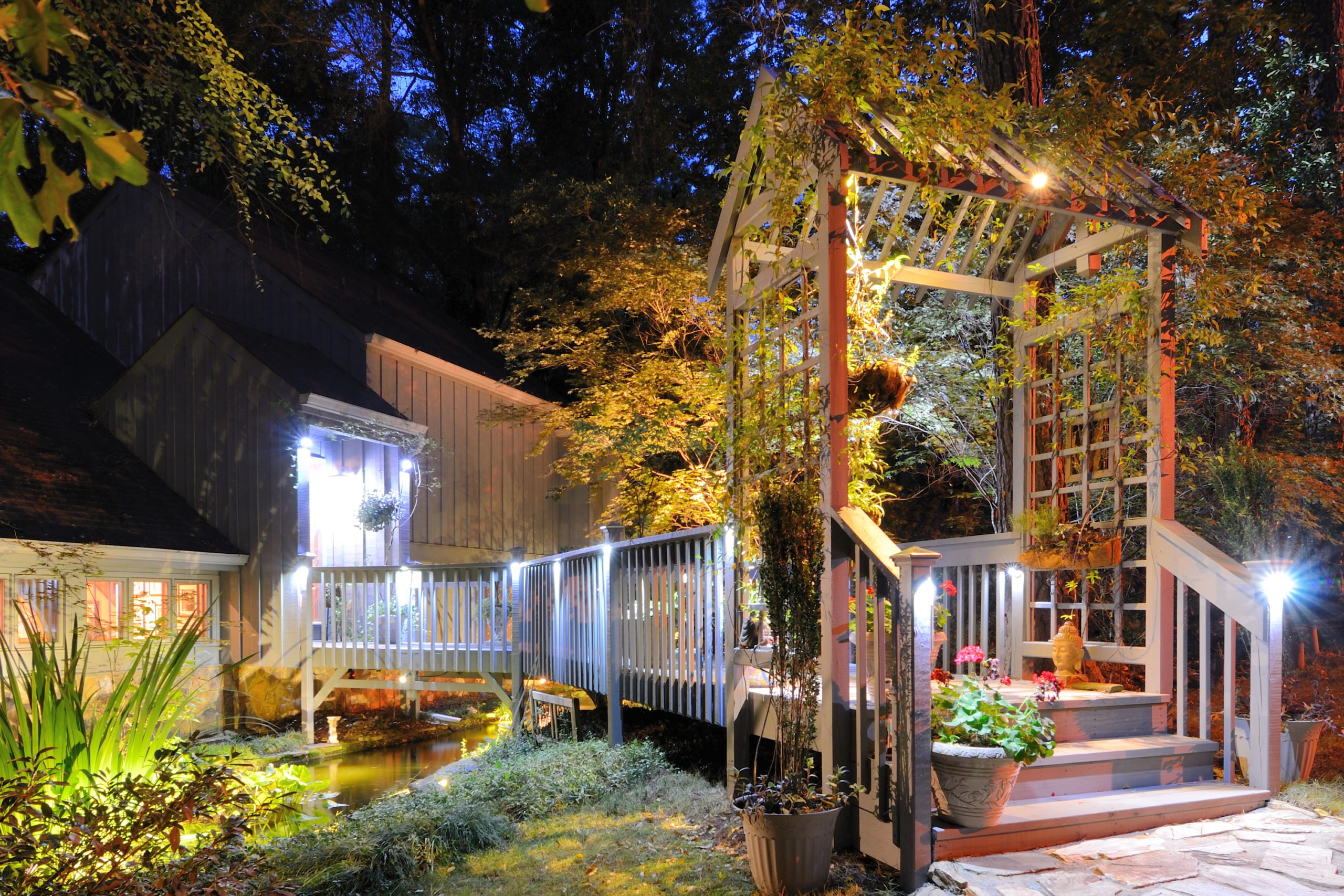 Deck decorated with various lighting