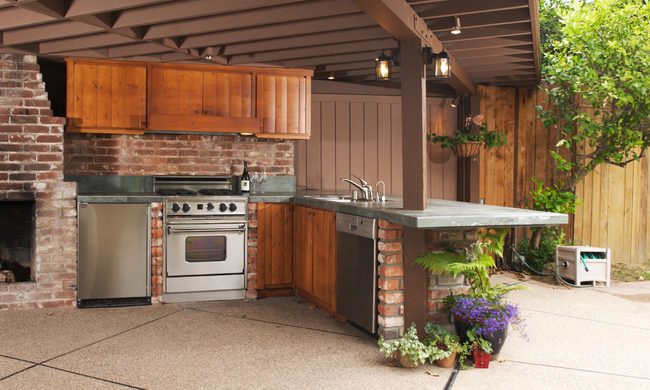 An outdoor built-in kitchen deck