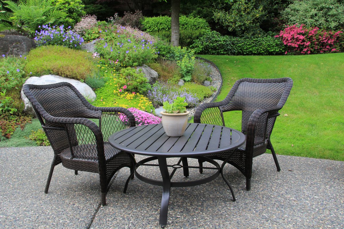 A set of black patio chairs
