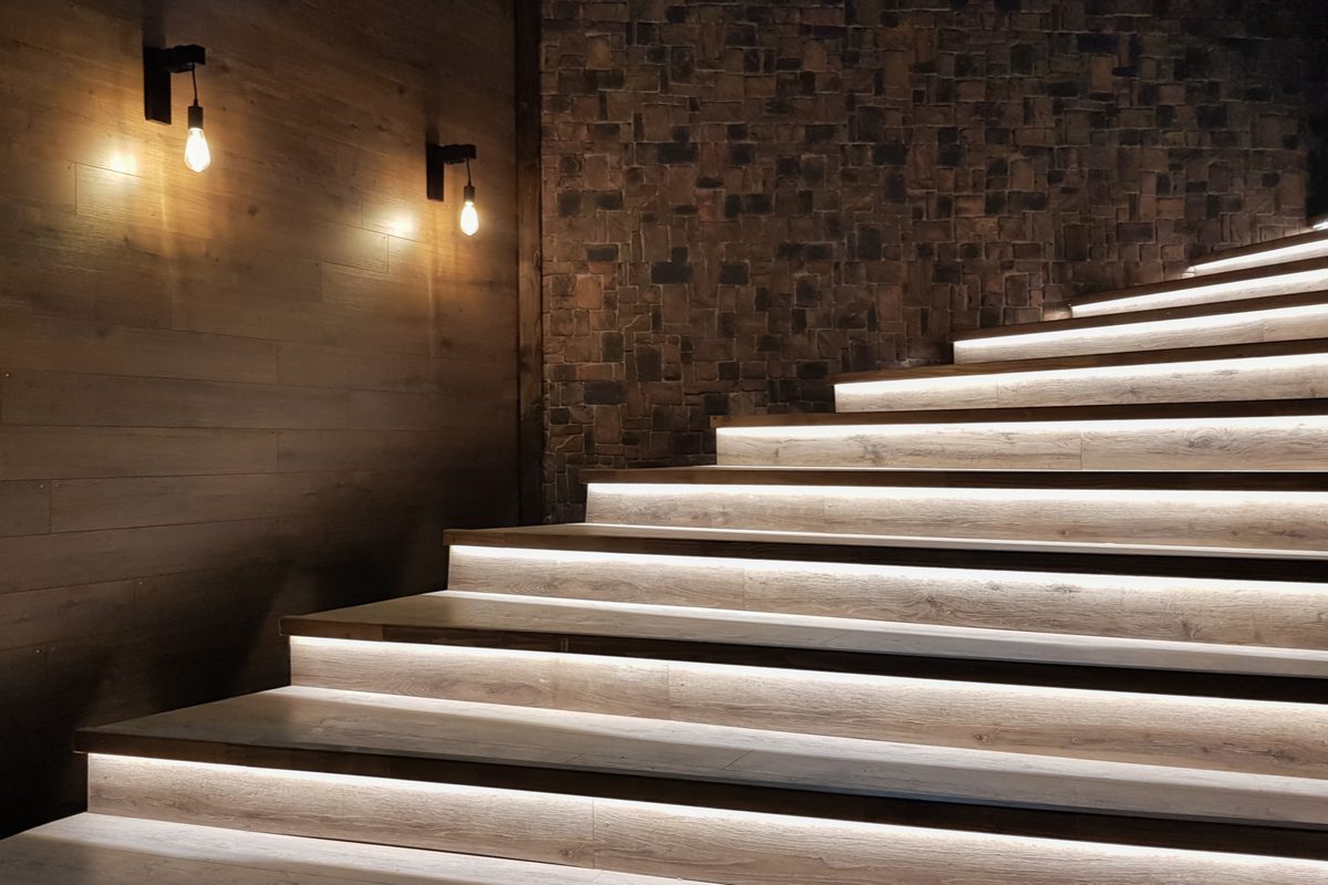 An outdoor illuminated staircase