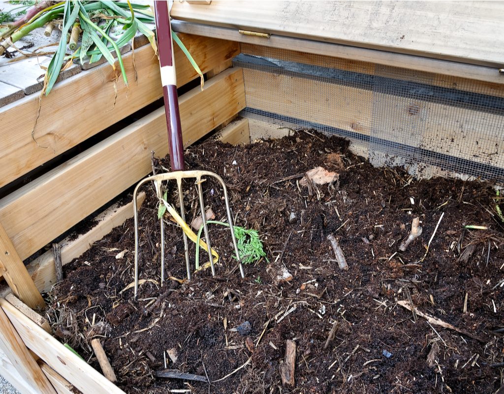 Compost bin in use