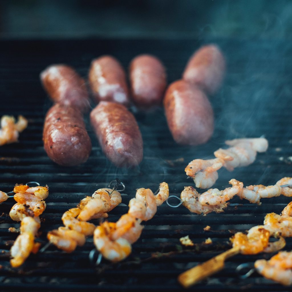 Sausage and Shrimp On Gas Grill