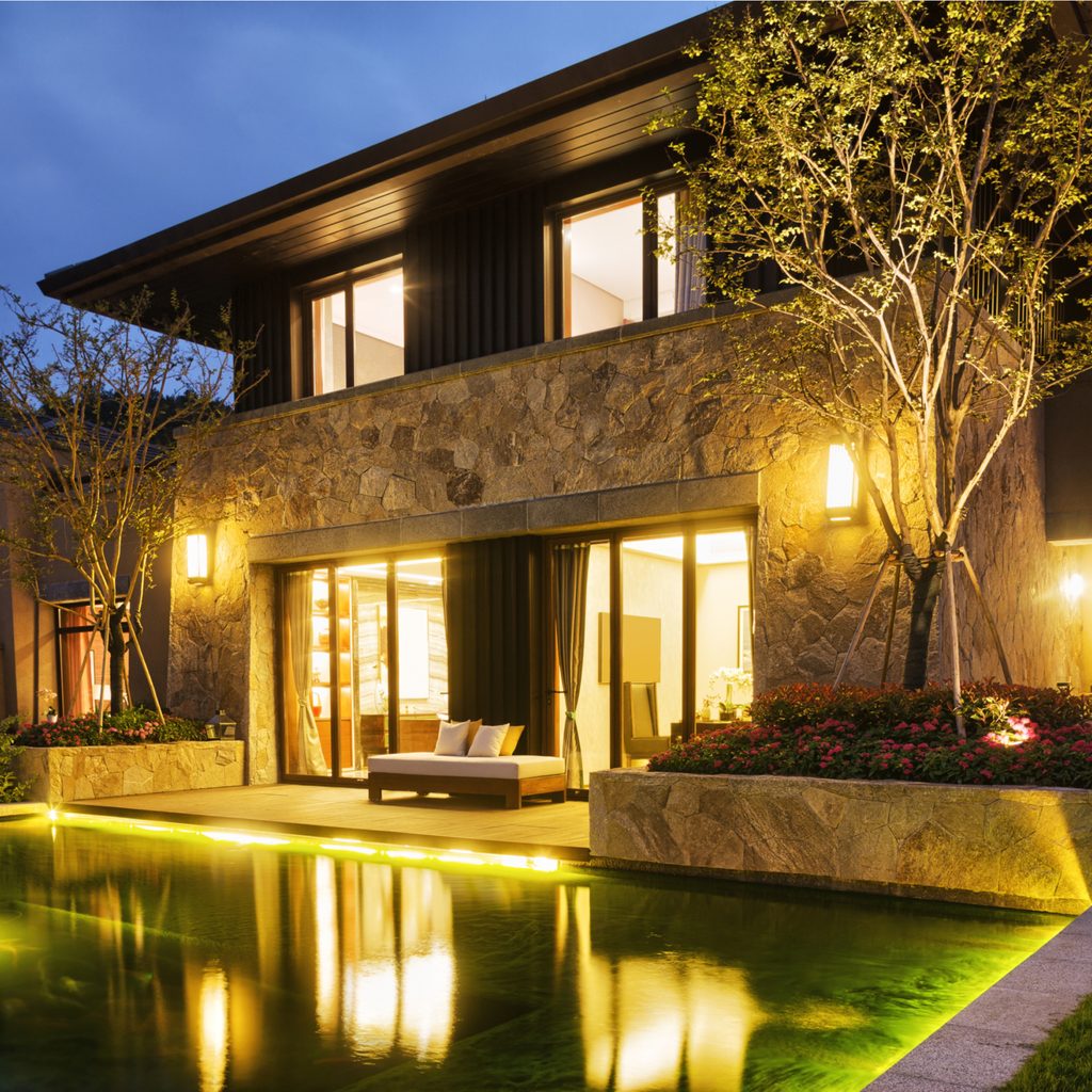 Big beautiful house with flood lights