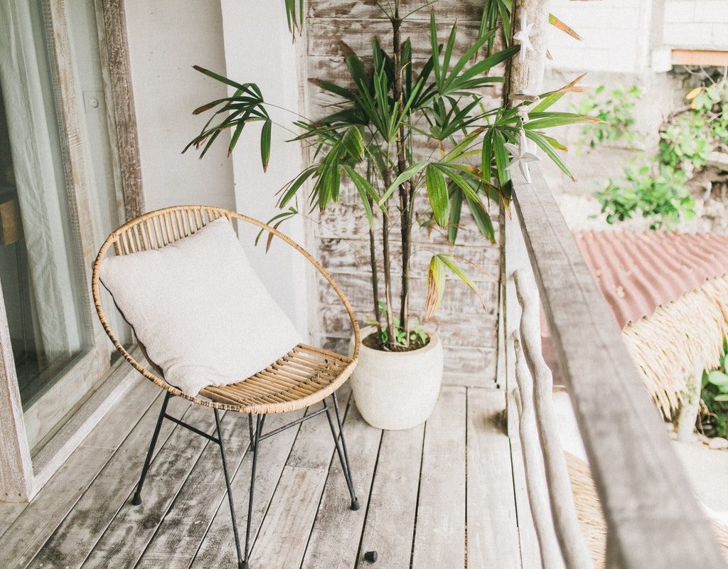 small potted palm tree on a balcony