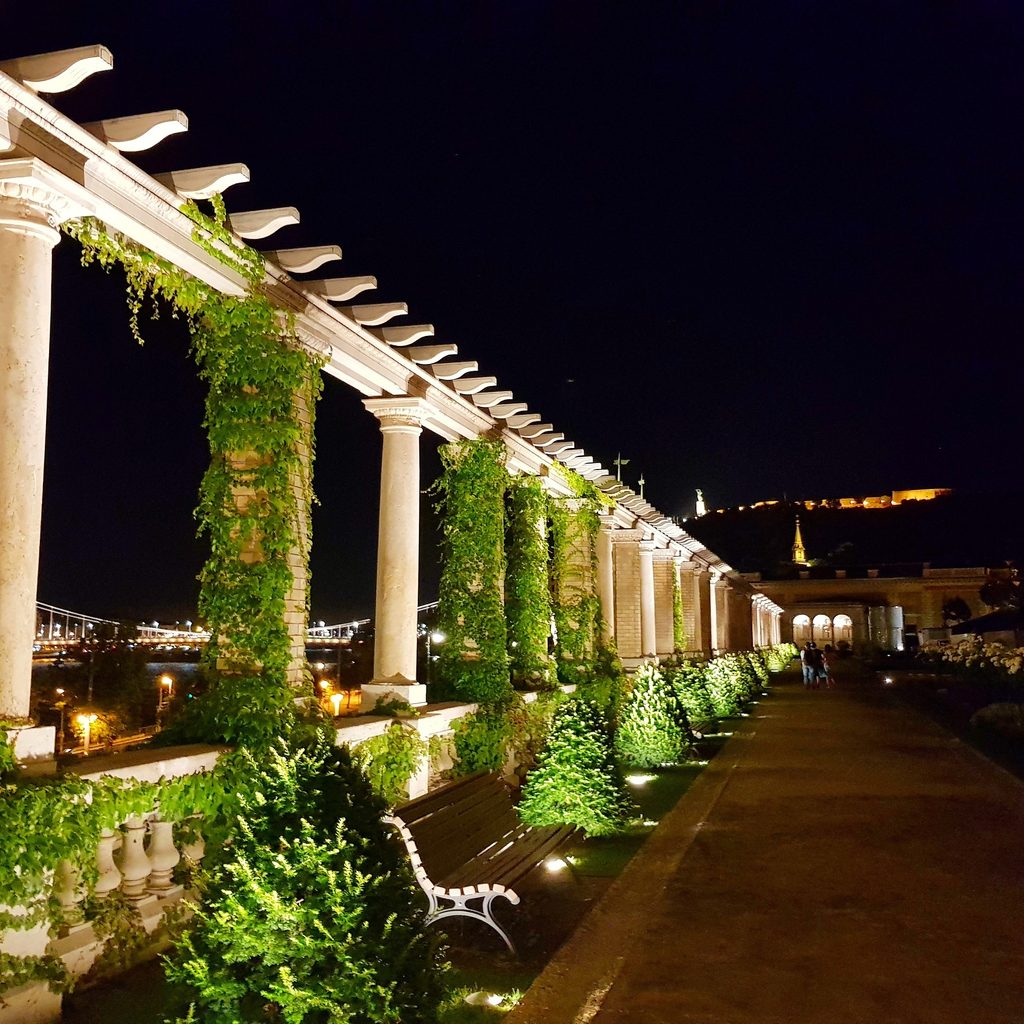 Floodlights illuminating pillars