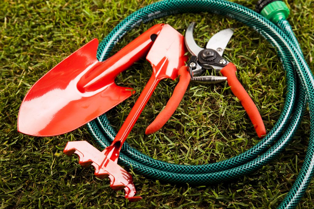 Gardening tools in red