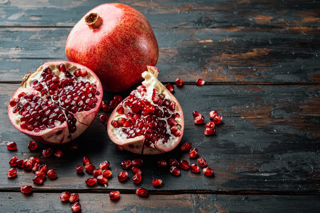 A ripe pomegranate that's cut open