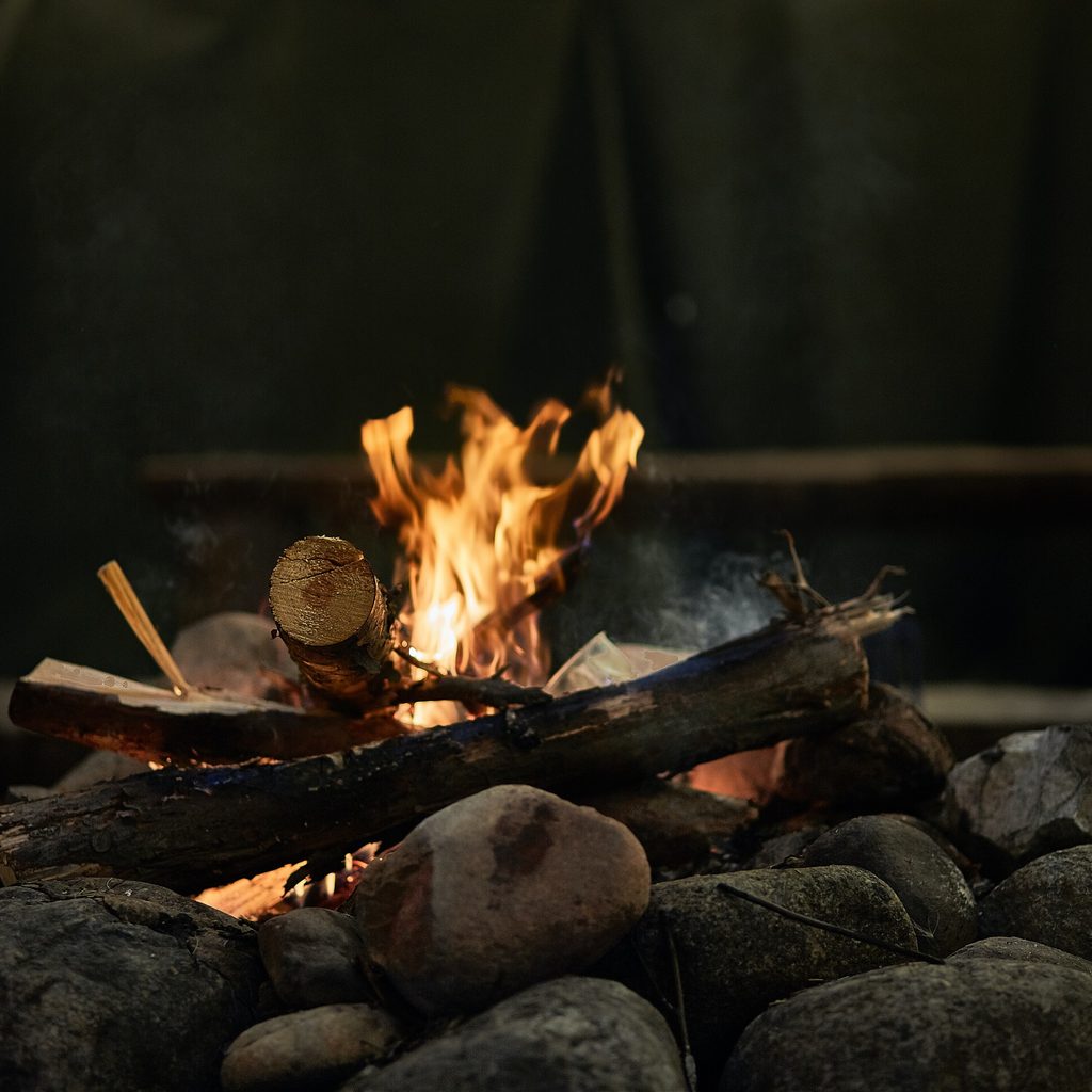 Campfire with stones and logs