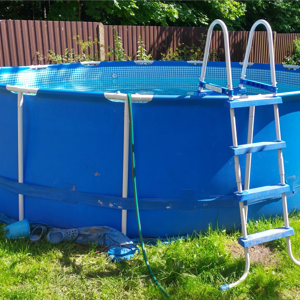 Blue frame swimming pool