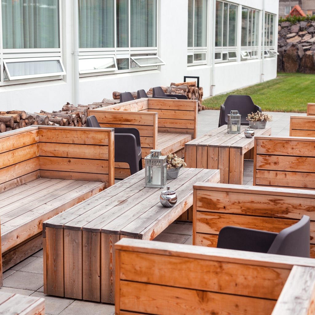 Wooden furniture on patio