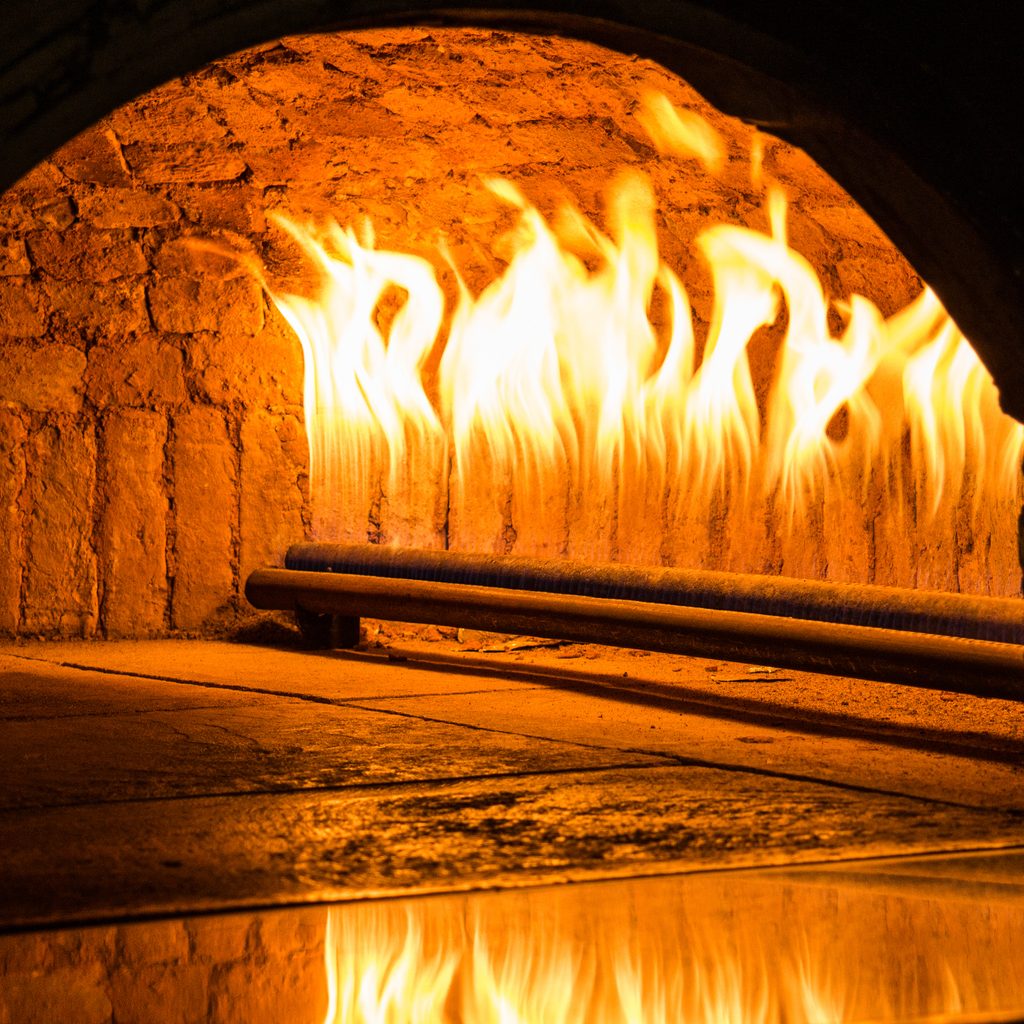 Fire at back of pizza oven