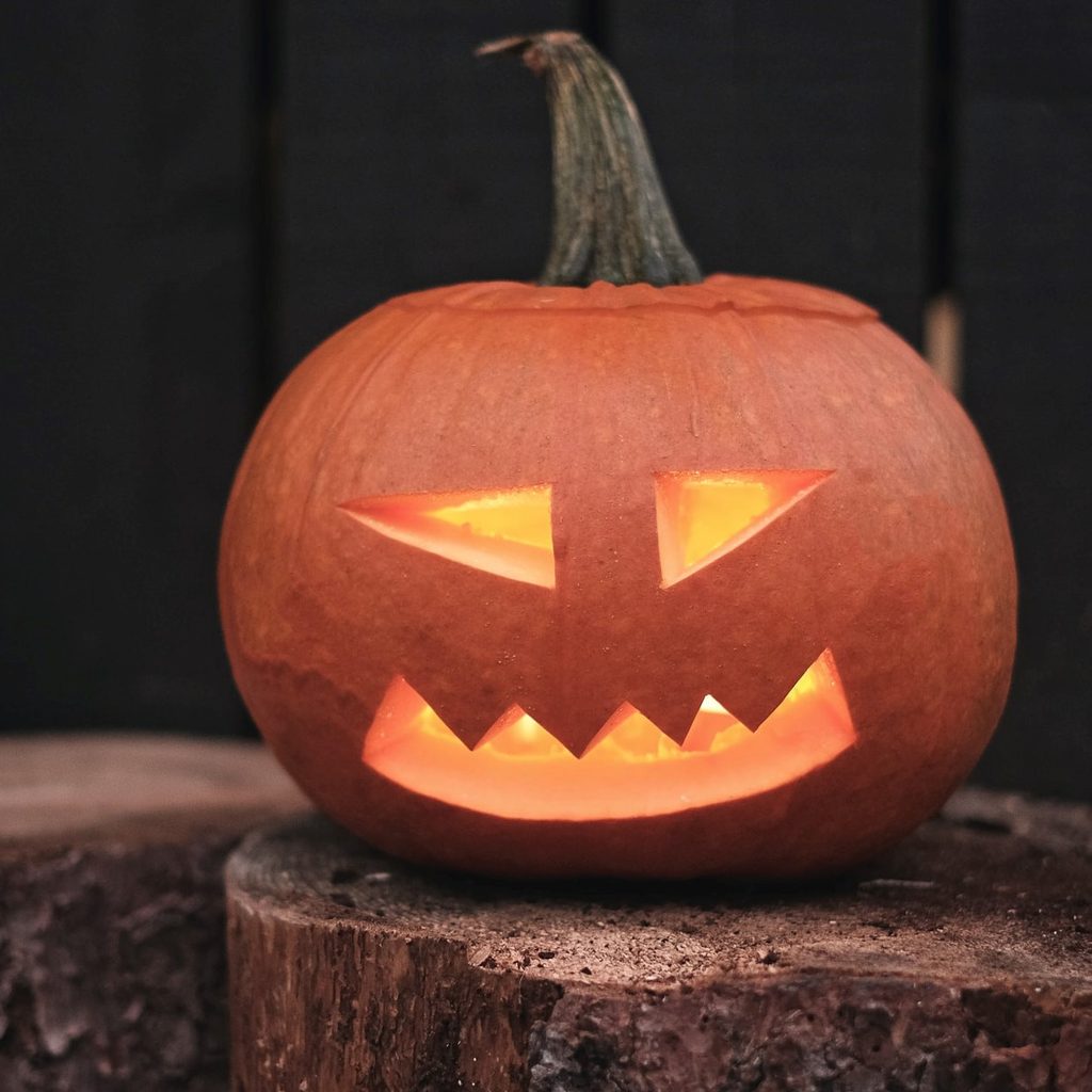 A small red jack-o-lantern
