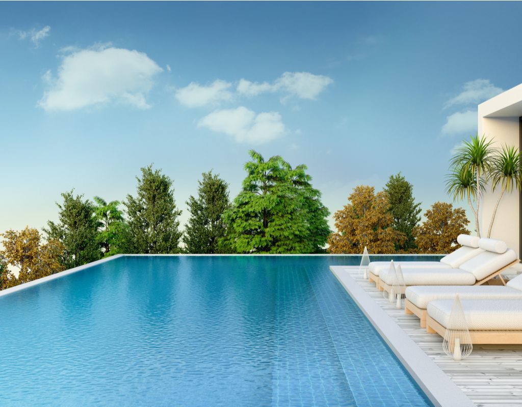 A beautiful outdoor pool lounge area