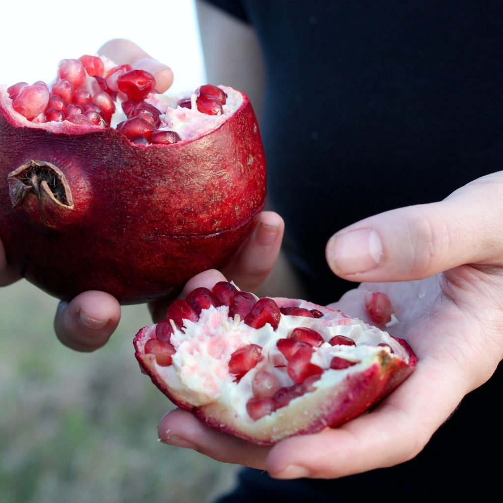 hands holding a pomegranate