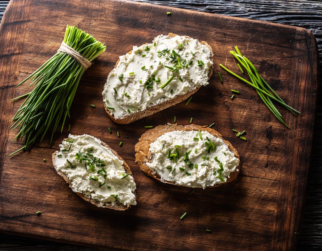 Fresh chives sprinkled on a spread