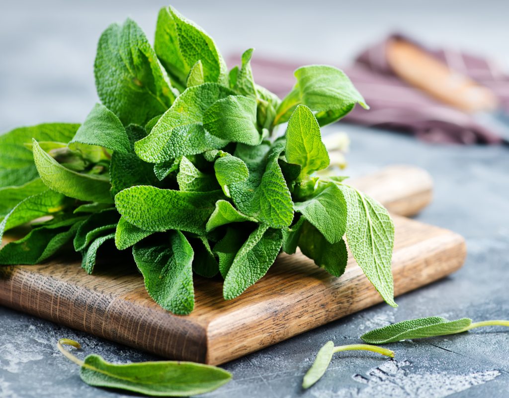 Fresh sage on a cutting board