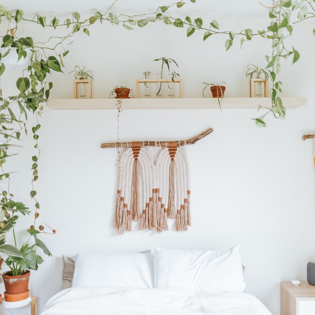 bedroom with lots of houseplants