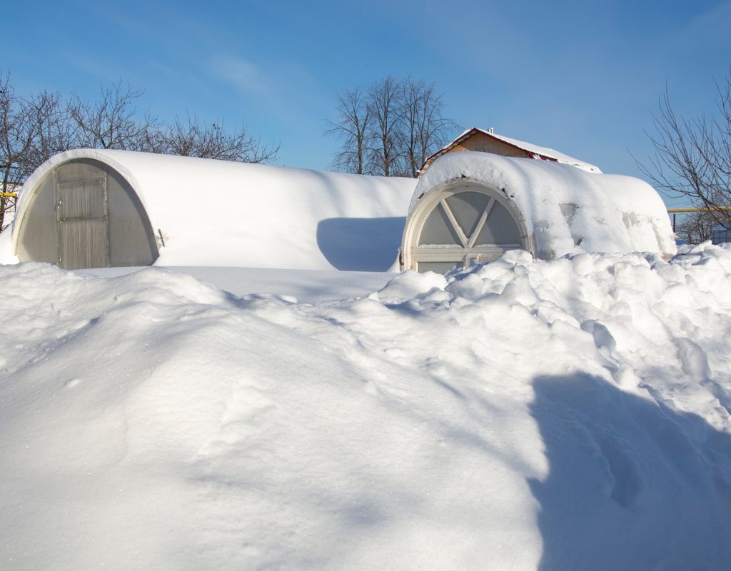 Snow on greenhouses