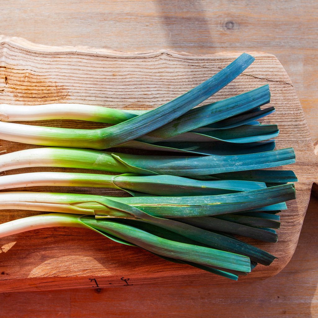 Leeks on a cutting board