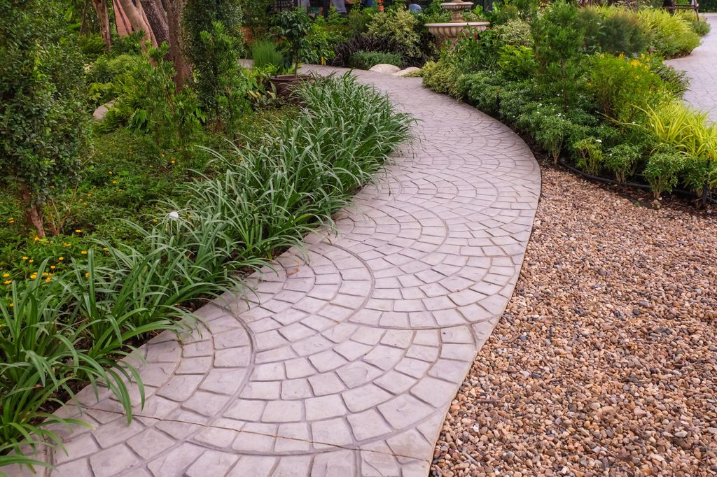 Cobblestone pathway through garden