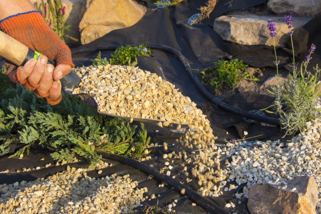 Shoveling marble chips