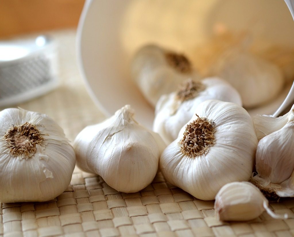 Garlic bulbs and cloves on a table