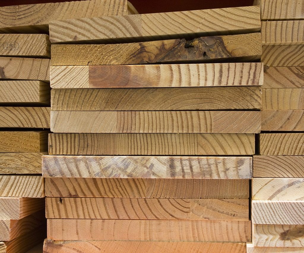 A stack of wooden planks or boards
