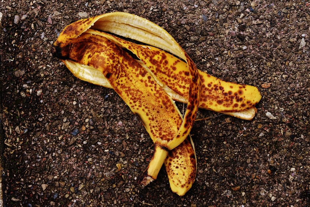 Browning banana peel on the ground