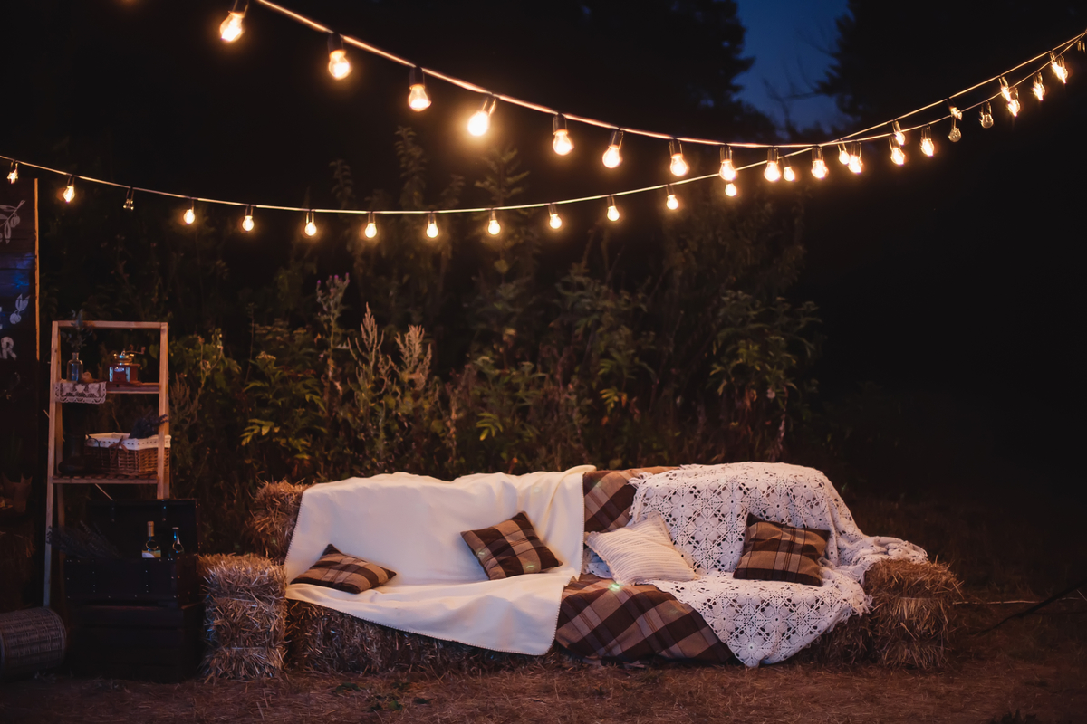 Hanging outdoor string lights