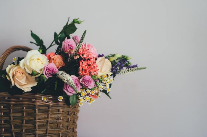 Flower bouquet in a basket