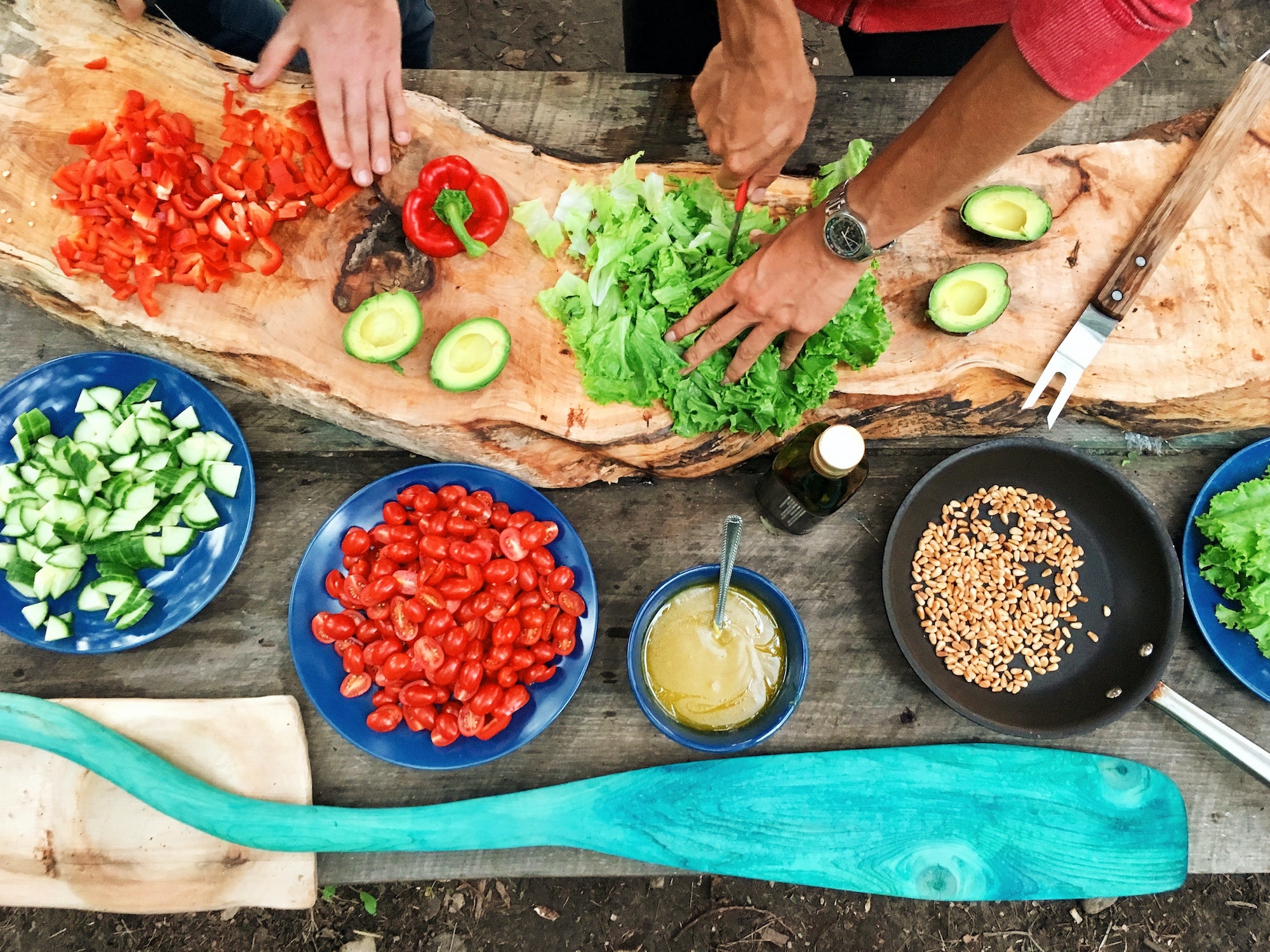food spread out on table outside