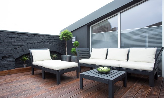 Couch, lounger, and table on outdoor patio