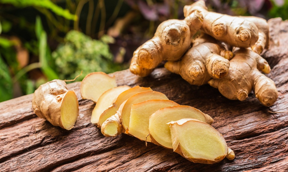 Cut ginger on a table