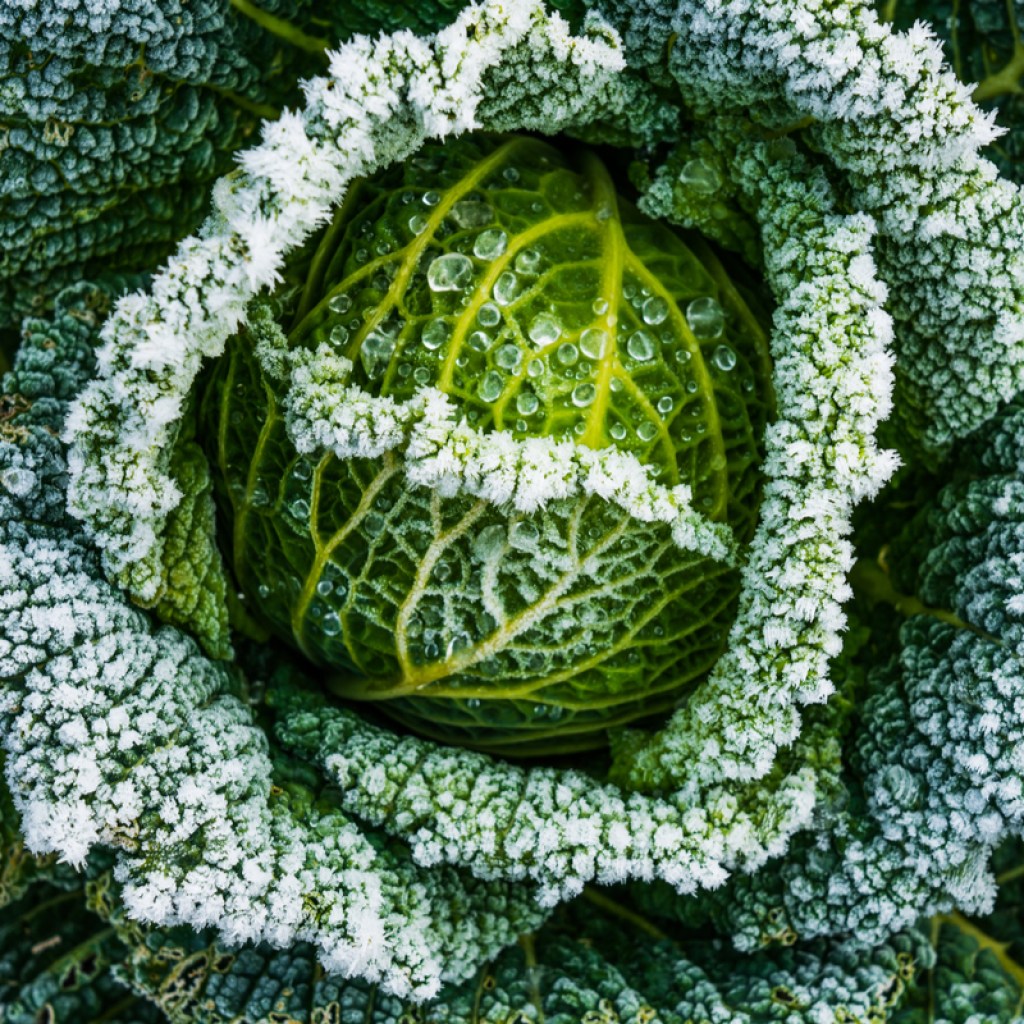 cabbage in garden with frost