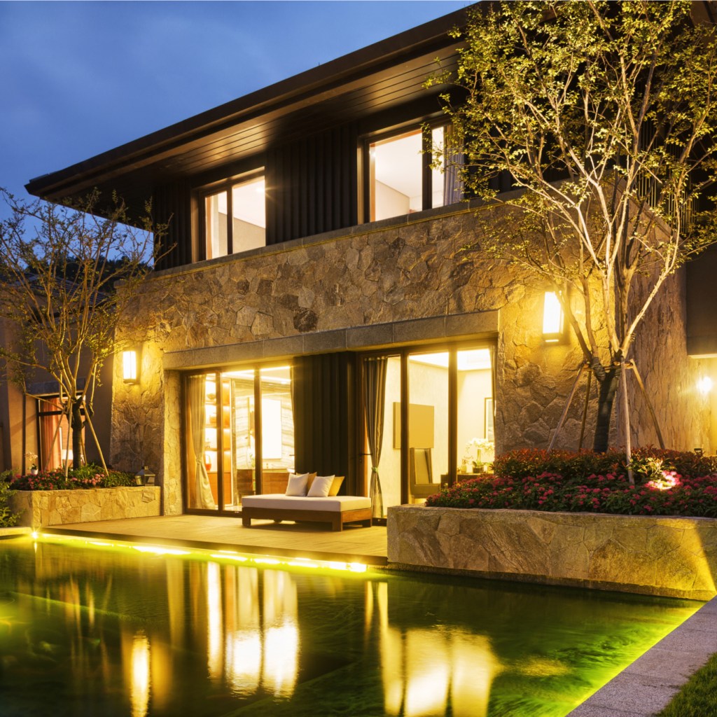 Big beautiful house with flood lights