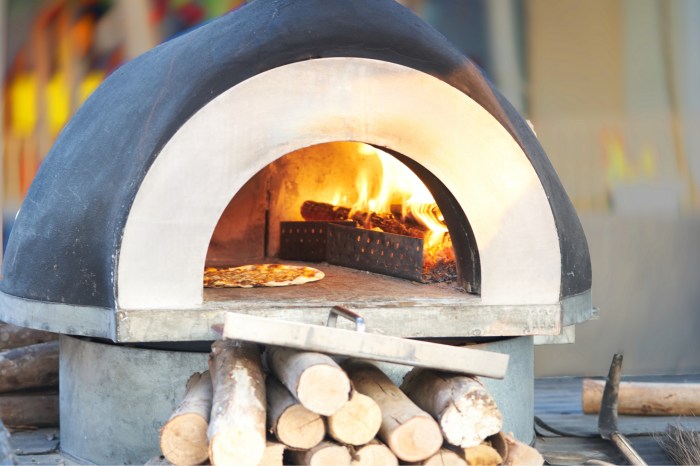 An Outdoor Pizza Oven With Wood Fire