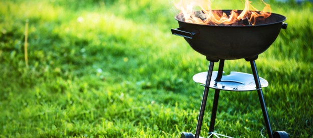 Barbecue Grill With Fire On Nature, Outdoor, Close Up