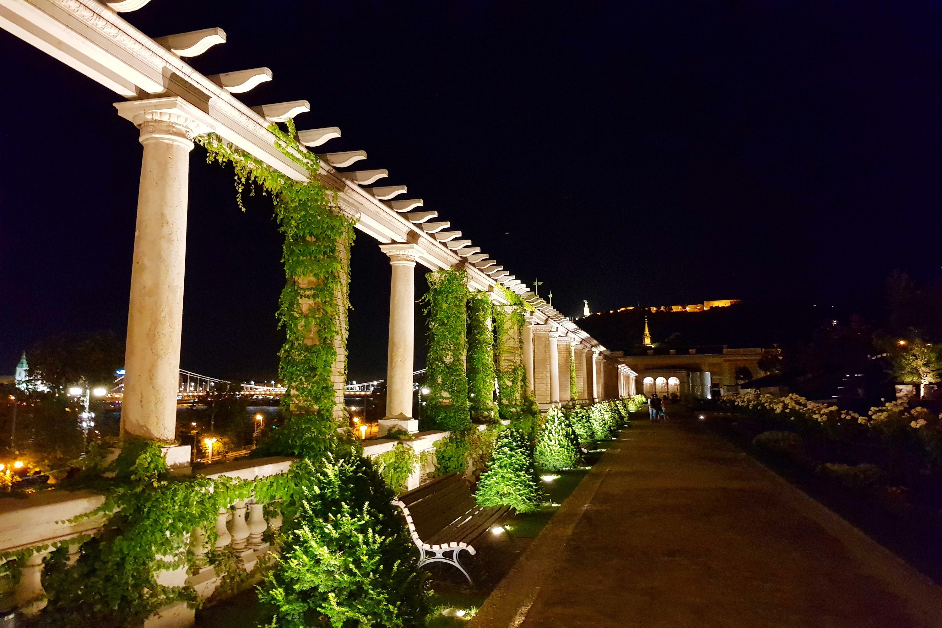 Floodlights illuminating pillars