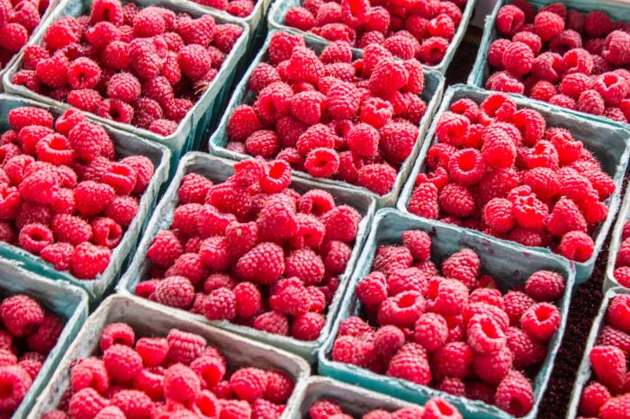 Raspberries at farmers market