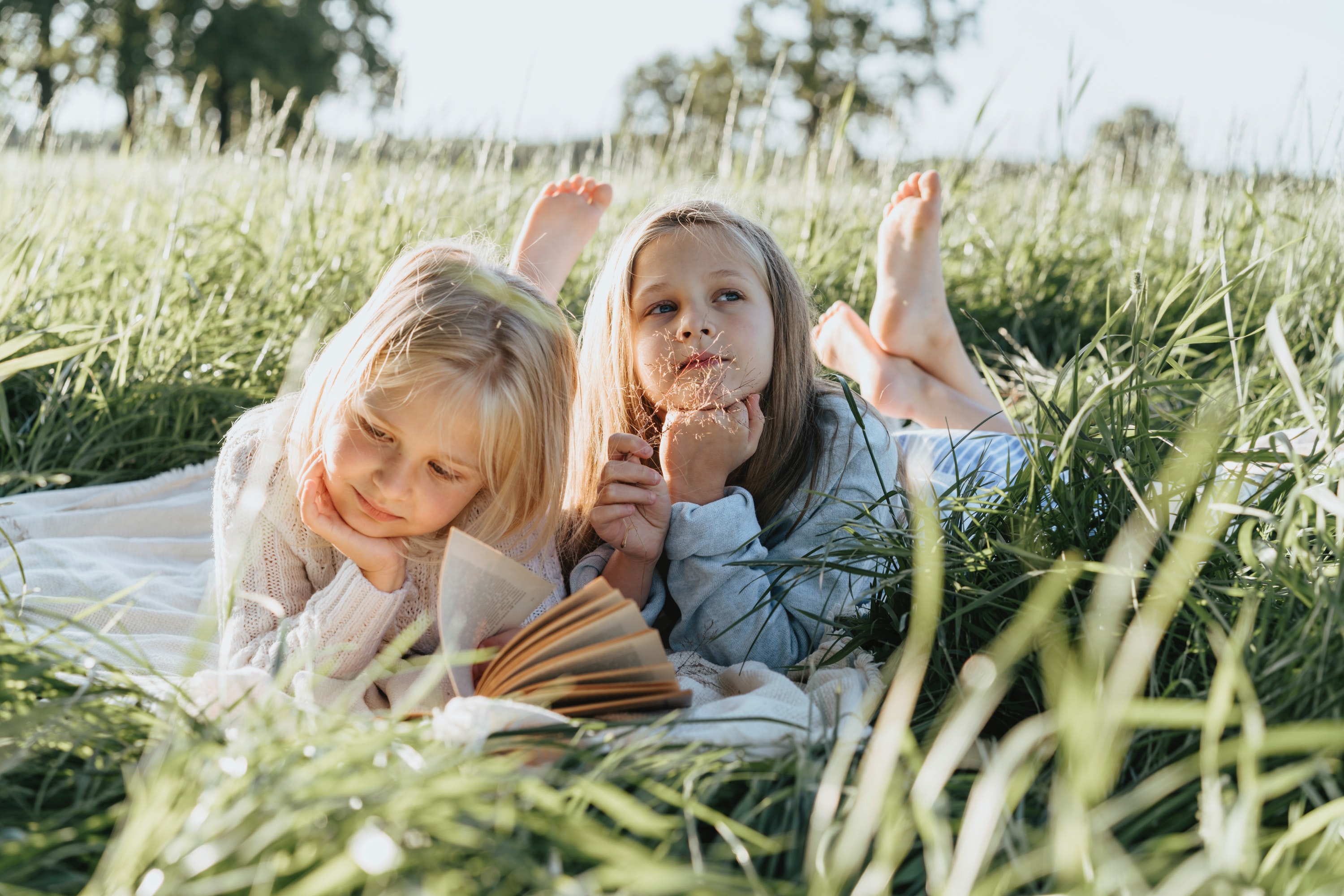 Girls in garden for summer sleepover
