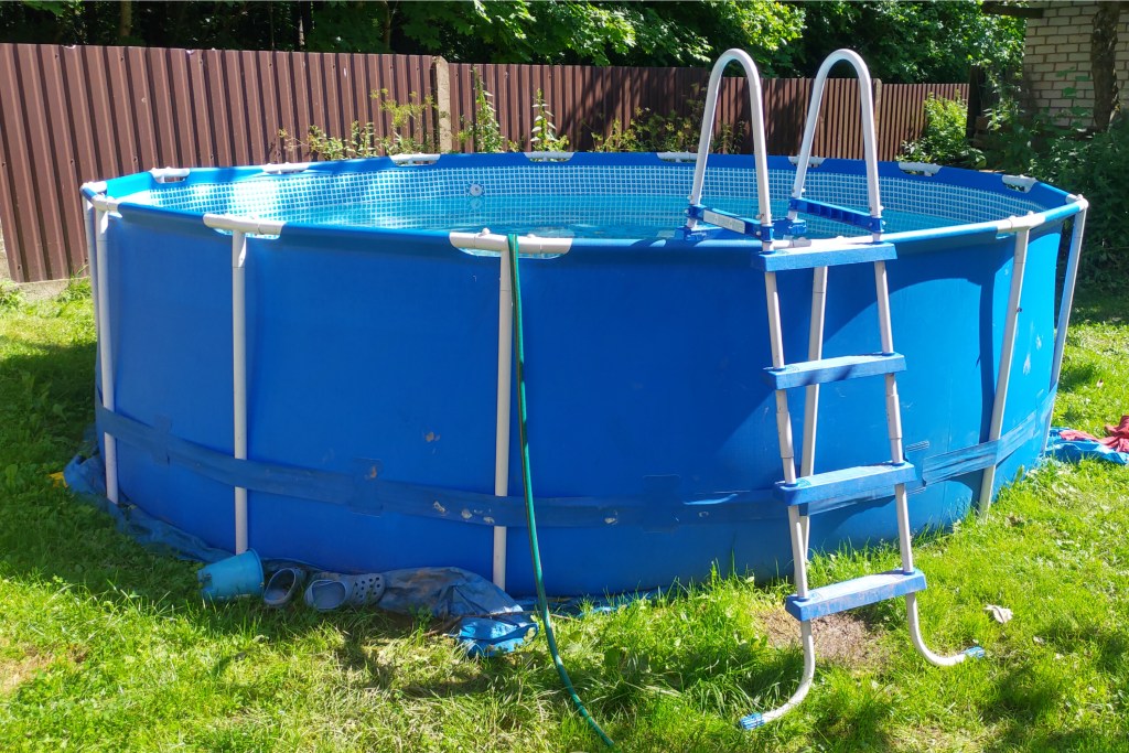 Blue frame swimming pool