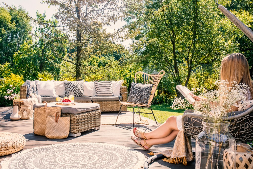 Woman enjoying an outdoor patio