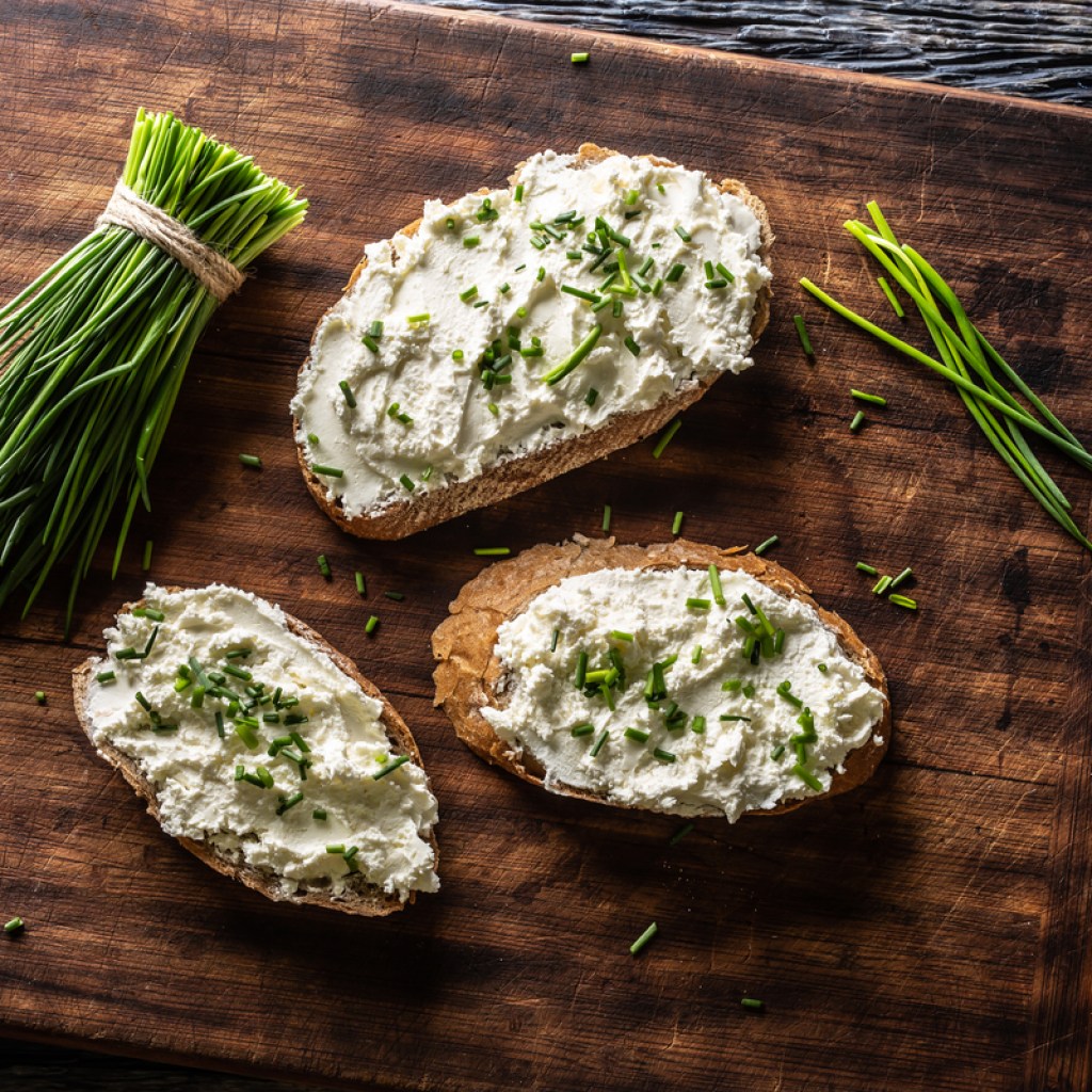 Fresh chives sprinkled on a spread