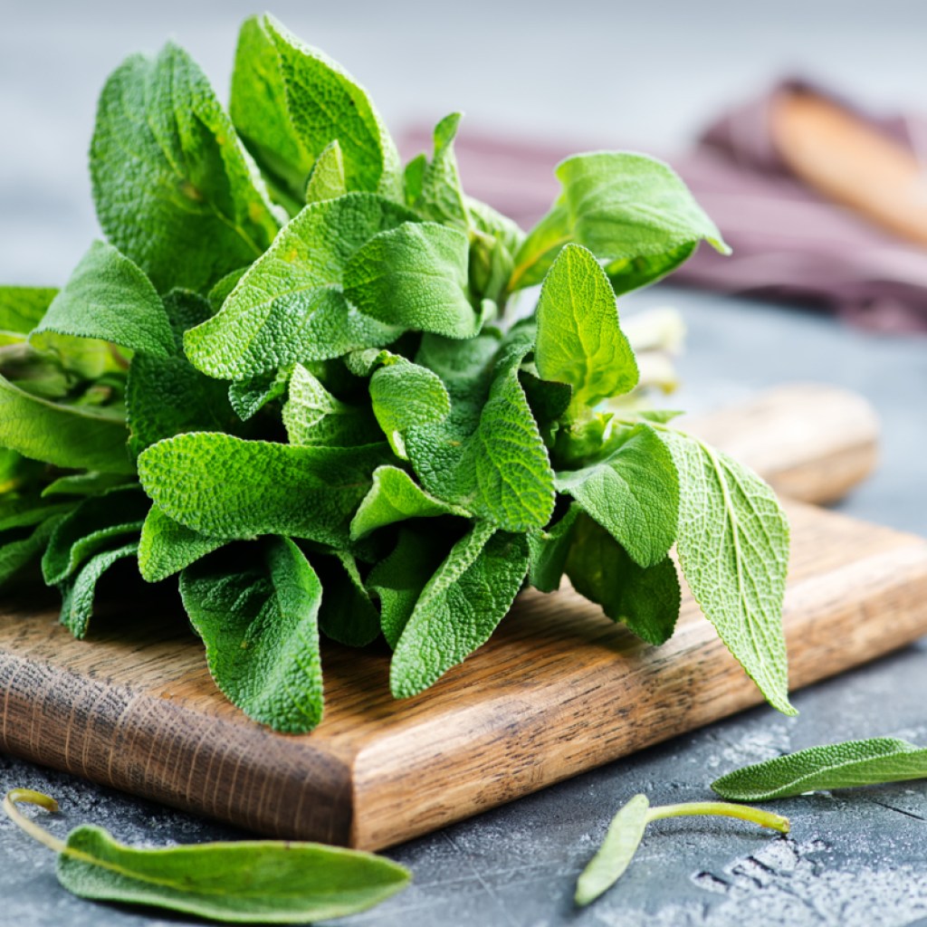 Fresh sage on a cutting board