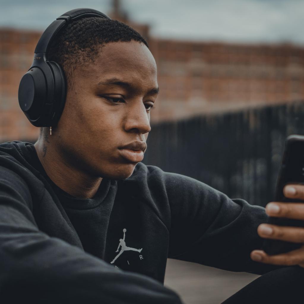 listening to podcast with headphones