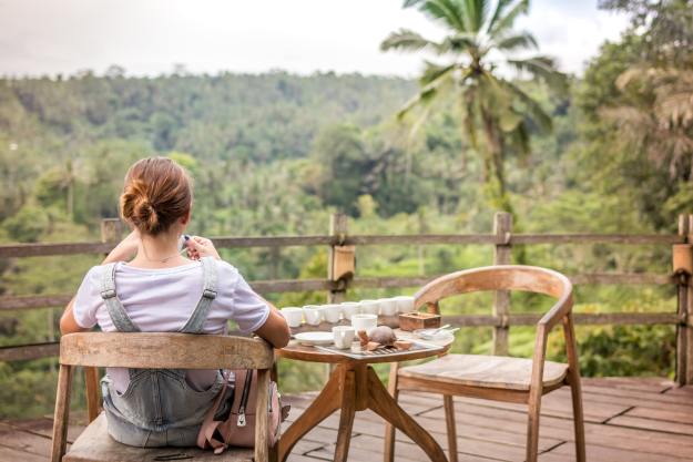 women outside sitting