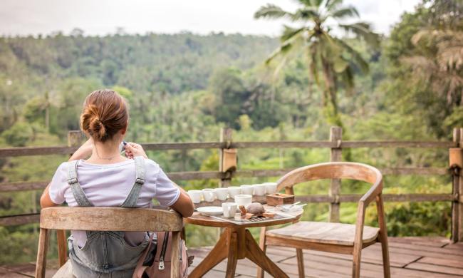 women outside sitting